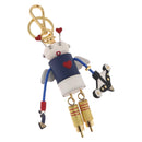 PRADA Robot Key Holder Metal Leather White Navy 2TR034 Auth SW2350V-1