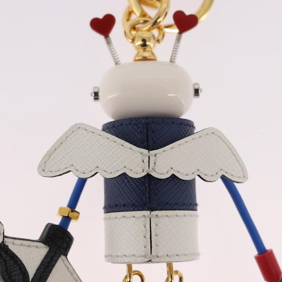 PRADA Robot Key Holder Metal Leather White Navy 2TR034 Auth SW2350V