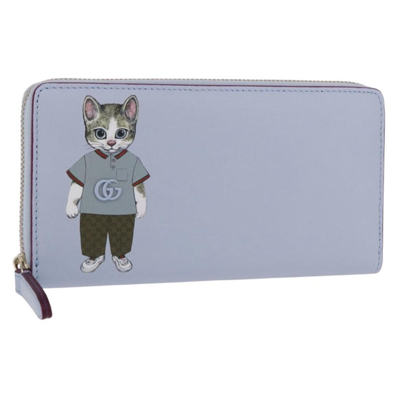 GUCCI Yuko Higuchi Zip Around Wallet Japan Leather Blue 847918 Auth SW2354SM