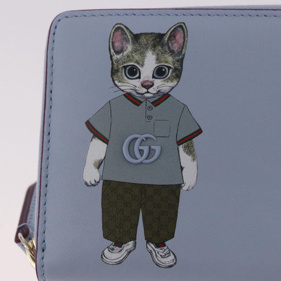 GUCCI Yuko Higuchi Zip Around Wallet Japan Leather Blue 847918 Auth SW2354SM