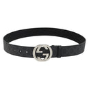 GUCCI GG Supreme Belt PVC 39.4"" Black Silver 411924 Auth SW2361M-1