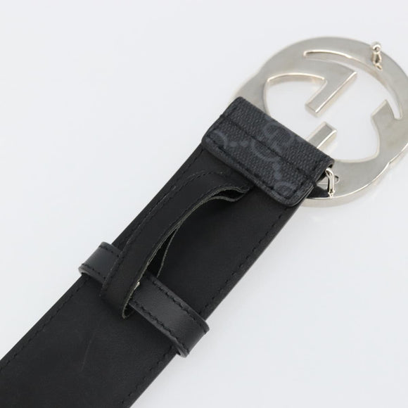 GUCCI GG Supreme Belt PVC 39.4"" Black Silver 411924 Auth SW2361M