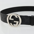 GUCCI GG Supreme Belt PVC 39.4"" Black Silver 411924 Auth SW2361M-5