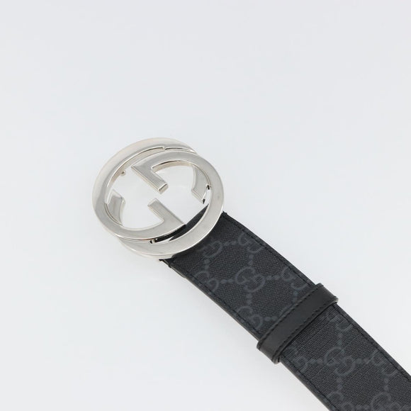 GUCCI GG Supreme Belt PVC 39.4"" Black Silver 411924 Auth SW2361M