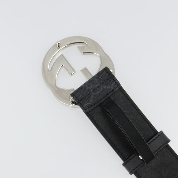 GUCCI GG Supreme Belt PVC 39.4"" Black Silver 411924 Auth SW2361M