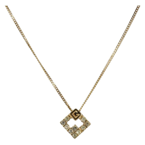 GIVENCHY Rhinestone Necklace metal Gold Auth SW2366