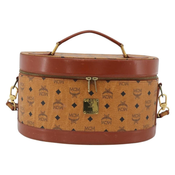 MCM Vicetos Logogram Vanity Hand Bag PVC Leather 2way Brown Gold Auth SW2380A