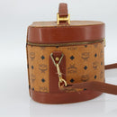 MCM Vicetos Logogram Vanity Hand Bag PVC Leather 2way Brown Gold Auth SW2380A-3