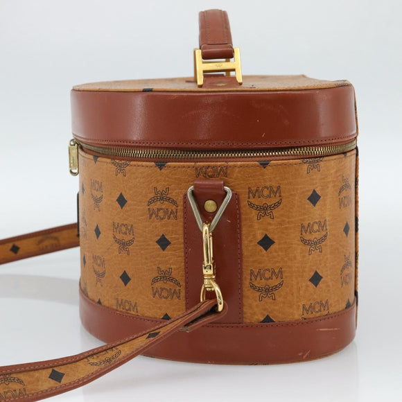 MCM Vicetos Logogram Vanity Hand Bag PVC Leather 2way Brown Gold Auth SW2380A