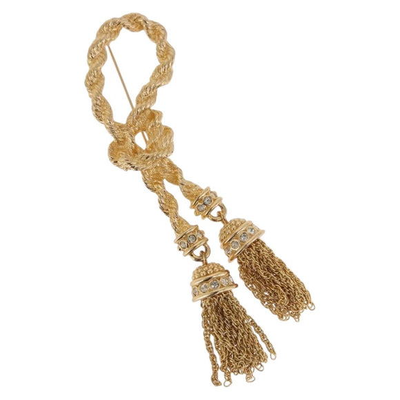 Christian Dior Tassel Motif Brooch metal Gold Auth SW2385V