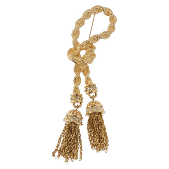Christian Dior Tassel Motif Brooch metal Gold Auth SW2385V