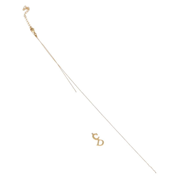 Christian Dior CD Logo Necklace metal Gold Tone Auth SW2388