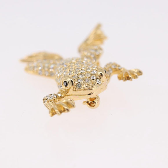 Christian Dior Rhinestone Brooch metal Gold Auth SW2393
