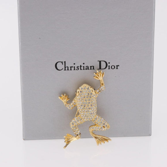 Christian Dior Rhinestone Brooch metal Gold Auth SW2393