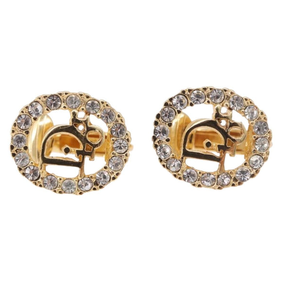 Christian Dior Earring Necklace metal set Gold Tone Auth SW2395V