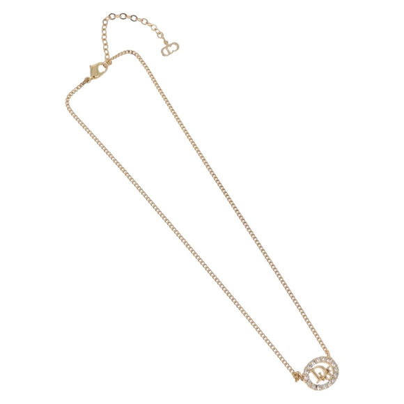 Christian Dior Earring Necklace metal set Gold Tone Auth SW2395V