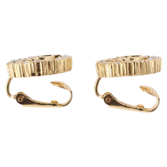 Christian Dior Earring Necklace metal set Gold Tone Auth SW2395V