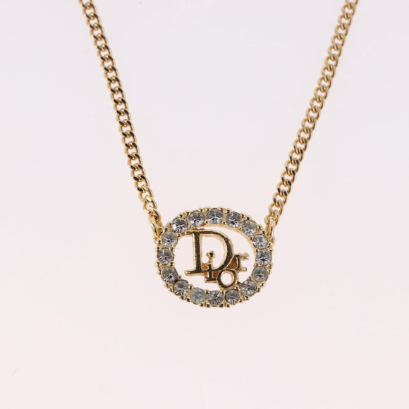 Christian Dior Earring Necklace metal set Gold Tone Auth SW2395V