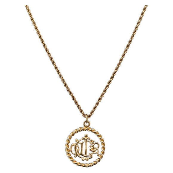Christian Dior CD Logo Round Necklace metal Gold Auth SW2396