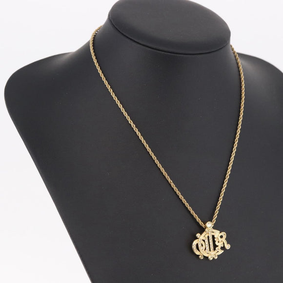 Christian Dior Rhinestone Necklace metal Gold Auth SW2410