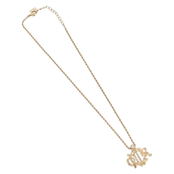 Christian Dior Rhinestone Necklace metal Gold Auth SW2410