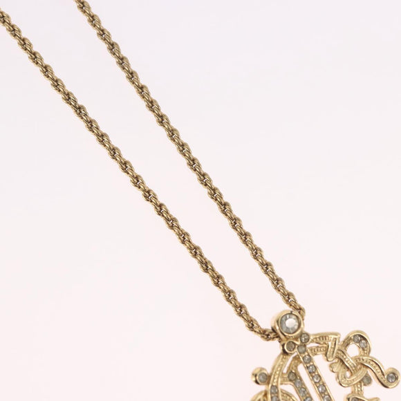 Christian Dior Rhinestone Necklace metal Gold Auth SW2410