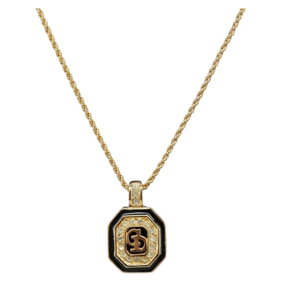 Christian Dior Rhinestone Necklace metal Gold Auth SW2415