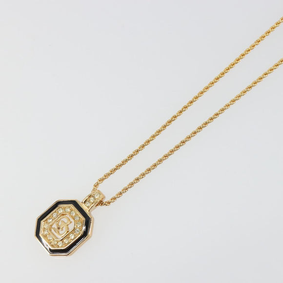 Christian Dior Rhinestone Necklace metal Gold Auth SW2415