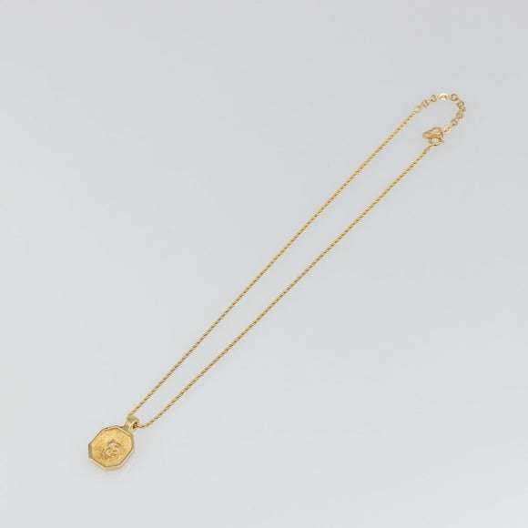 Christian Dior Rhinestone Necklace metal Gold Auth SW2415