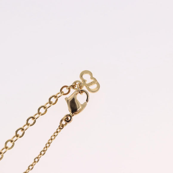 Christian Dior Rhinestone Heart Necklace metal Gold Auth SW2427