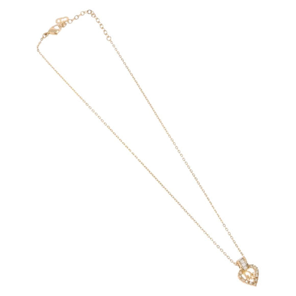 Christian Dior Rhinestone Heart Necklace metal Gold Auth SW2427