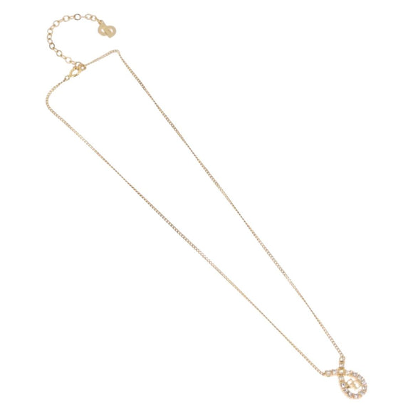 Christian Dior Rhinestone Necklace metal Gold Auth SW2439V