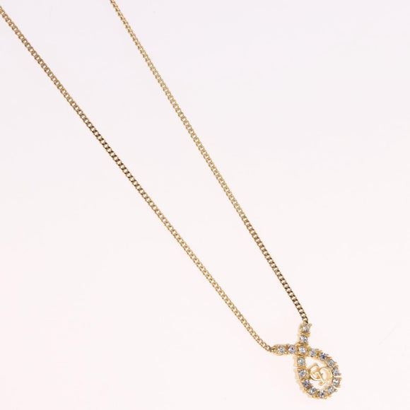 Christian Dior Rhinestone Necklace metal Gold Auth SW2439V