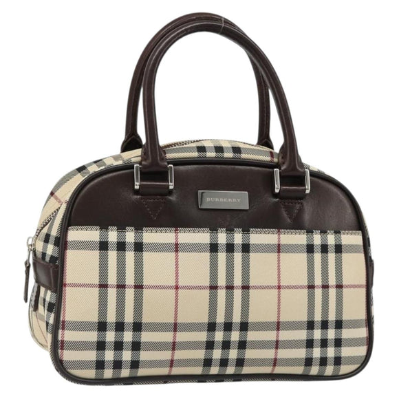 BURBERRY Nova Check Hand Bag Canvas Beige Silver Auth SW2449V