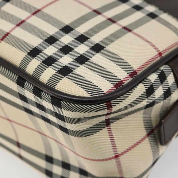 BURBERRY Nova Check Hand Bag Canvas Beige Silver Auth SW2449V