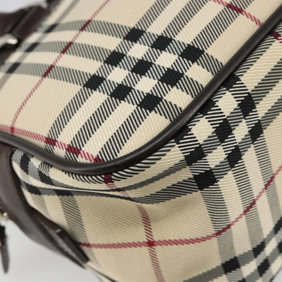 BURBERRY Nova Check Hand Bag Canvas Beige Silver Auth SW2449V