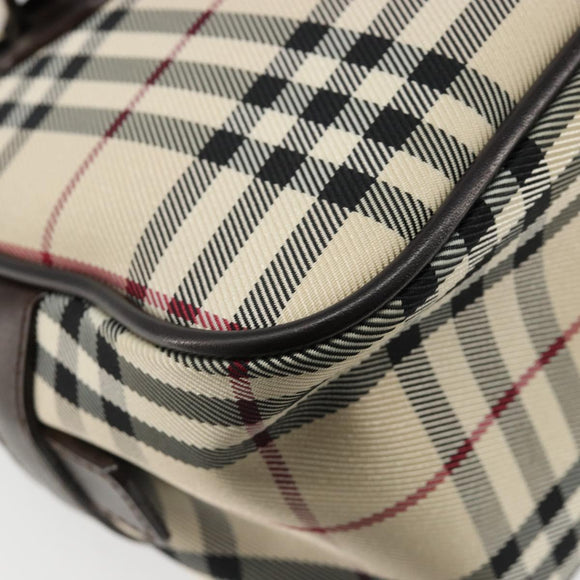 BURBERRY Nova Check Hand Bag Canvas Beige Silver Auth SW2449V