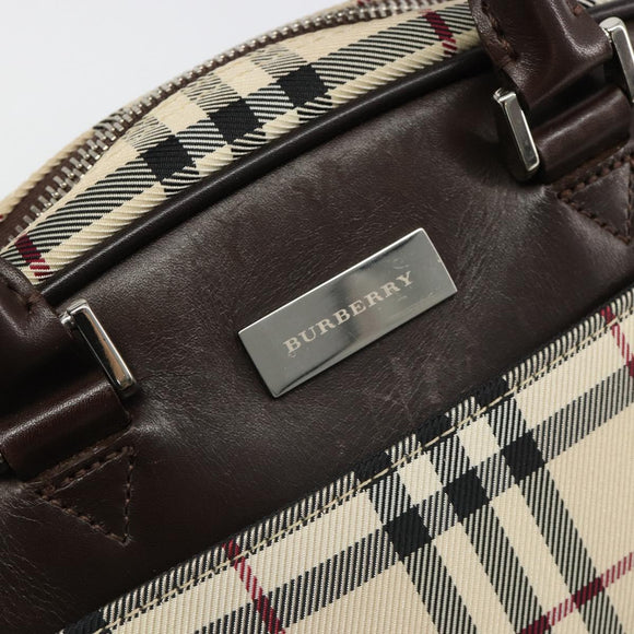 BURBERRY Nova Check Hand Bag Canvas Beige Silver Auth SW2449V
