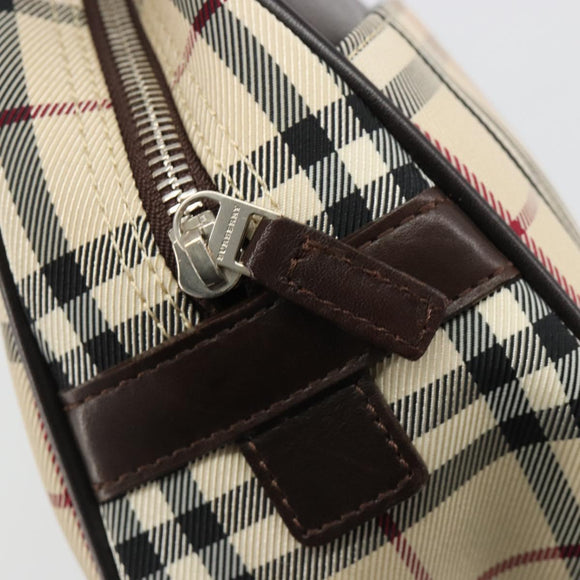 BURBERRY Nova Check Hand Bag Canvas Beige Silver Auth SW2449V
