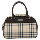 BURBERRY Nova Check Hand Bag Canvas Beige Silver Auth SW2449V-13