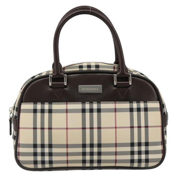 BURBERRY Nova Check Hand Bag Canvas Beige Silver Auth SW2449V