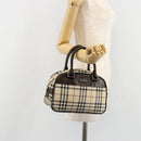 BURBERRY Nova Check Hand Bag Canvas Beige Silver Auth SW2449V-22
