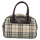 BURBERRY Nova Check Hand Bag Canvas Beige Silver Auth SW2449V-2