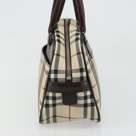 BURBERRY Nova Check Hand Bag Canvas Beige Silver Auth SW2449V