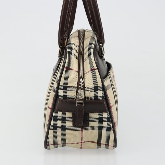 BURBERRY Nova Check Hand Bag Canvas Beige Silver Auth SW2449V