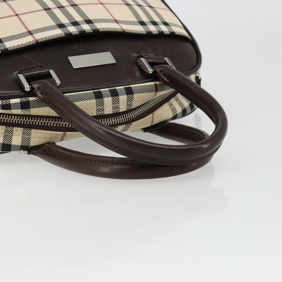 BURBERRY Nova Check Hand Bag Canvas Beige Silver Auth SW2449V