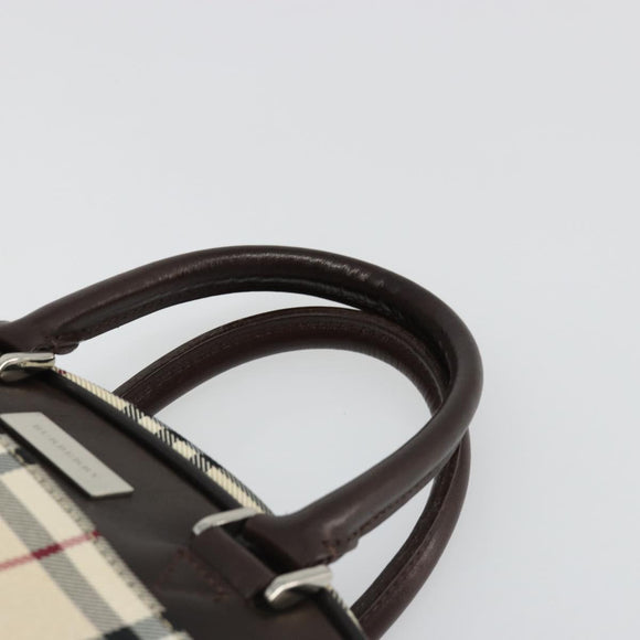 BURBERRY Nova Check Hand Bag Canvas Beige Silver Auth SW2449V