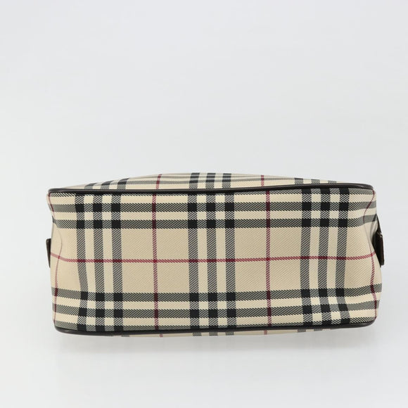 BURBERRY Nova Check Hand Bag Canvas Beige Silver Auth SW2449V