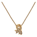 Christian Dior Ribbon Necklace Metal Gold Tone Auth SW2467-1