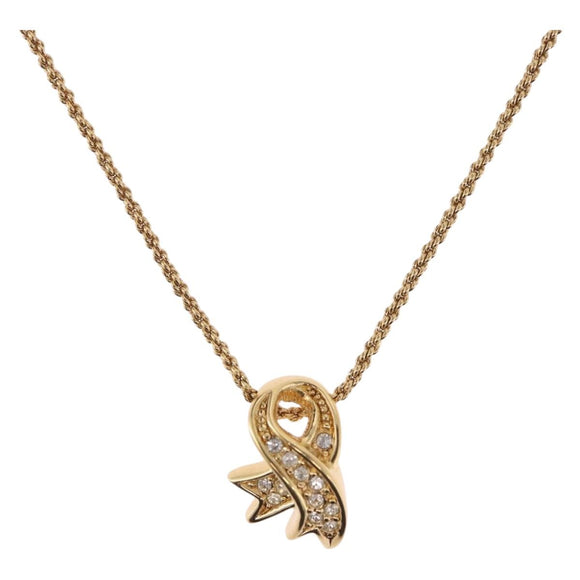 Christian Dior Ribbon Necklace Metal Gold Tone Auth SW2467